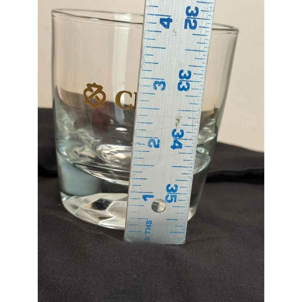 Chivas Regal Whiskey Rocks Glass Gold Logo Faceted Diamond Cut Weighted Base